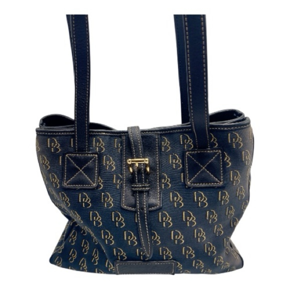 DOONEY & BOURKE Black Monogram Canvas and Black Leather Trim Shoulder Bag